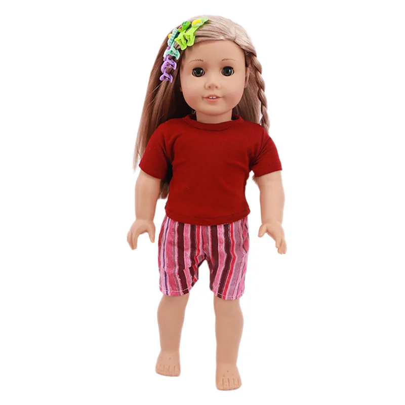 6 Styles Solid Shirt + Stripe Shorts Suits Doll Clothes For18 Inch American &amp Baby New Born Accessories Girls Festival Gift | Игрушки и
