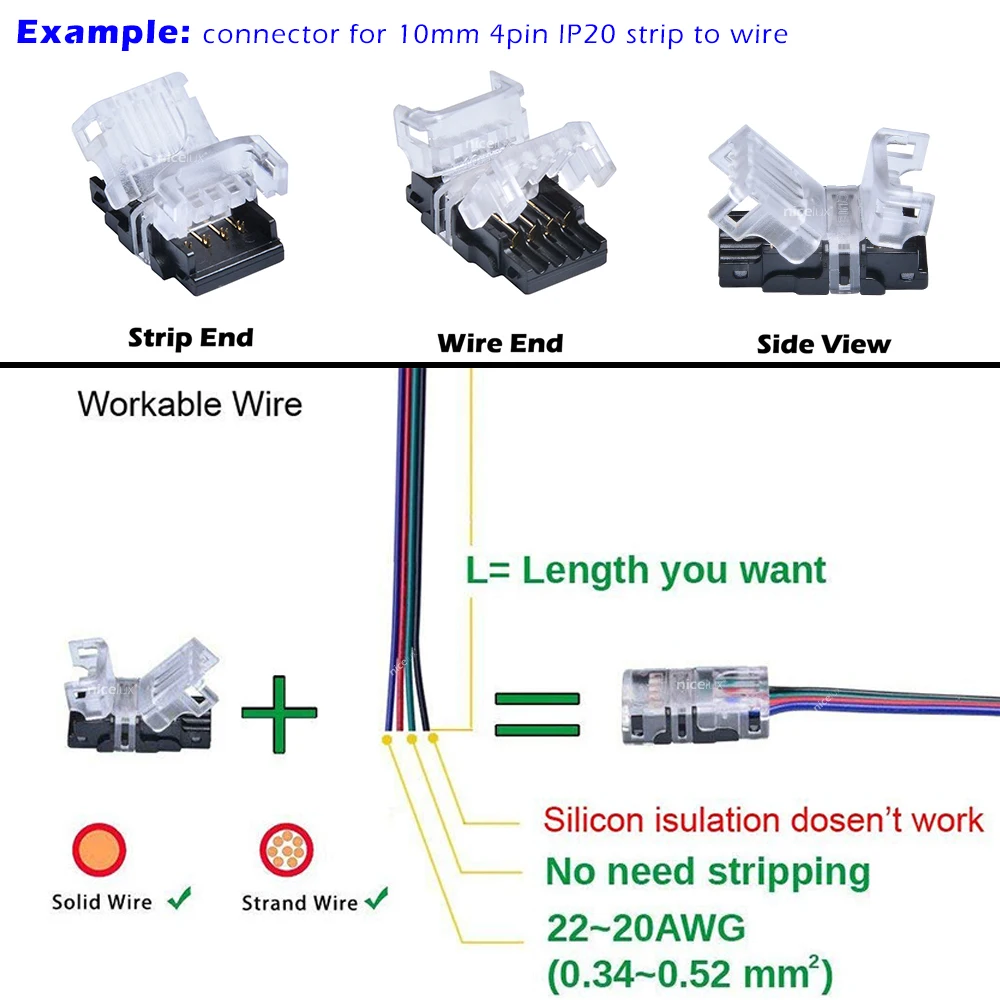 10 шт. 2/3/4/5/6pin RGBW Светодиодные ленты Разъем для одного 3528 5050 WS2812B снятие изоляции