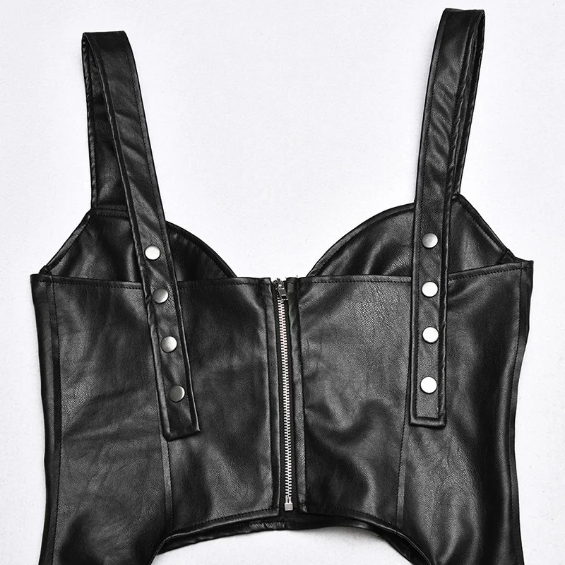 Женский укороченный топ из искусственной кожи черная Асимметричная рубашка