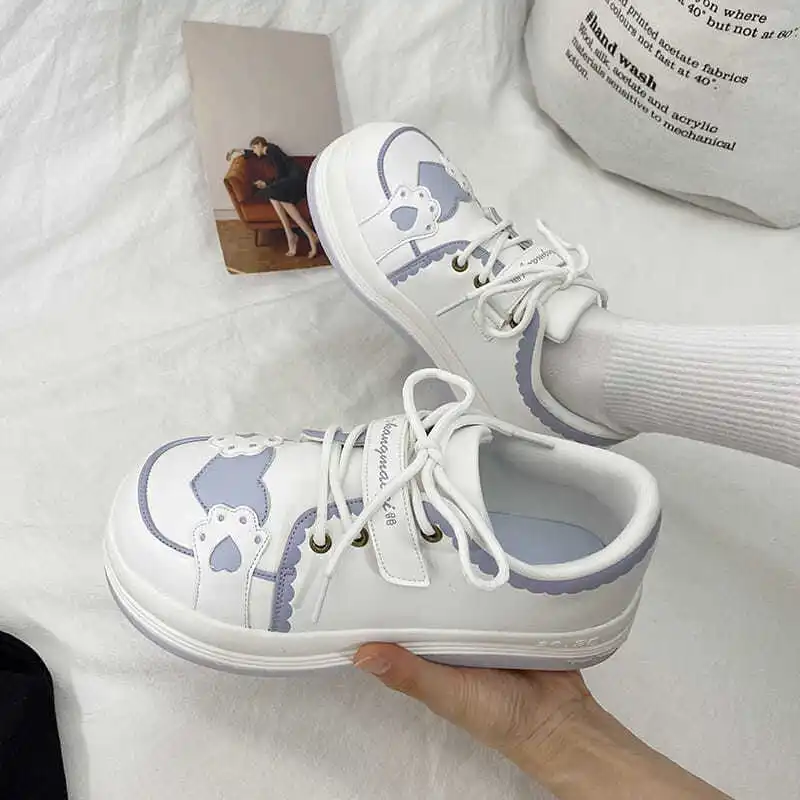 

Kawaii Lolita Women Sneakers Japanese Anime White casual Shoes Flat Platform sneakers Casual Korean Spring Autumn