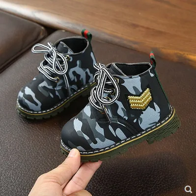 2019 New British wind children's fashion Martin boots boys and girls camouflage outdoor wear-resistant non-slip | Мать и ребенок