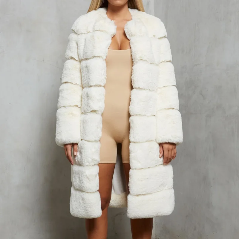 CP80 White CP длинные пальто с искусственным кроличьим мехом женские модные Закрытые пуговицы лоскутный мех куртки женские повседневные Длинные куртки женские CP80 - Цвет: CP80 White