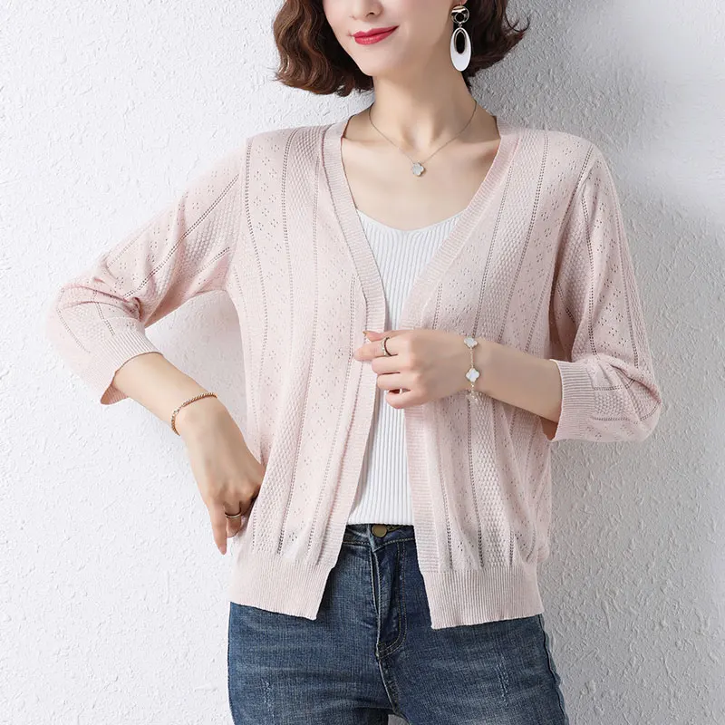 

Ms ice silk knitting cardigan middle-aged is prevented bask in small unlined upper garment shawls thin section plus the new coat