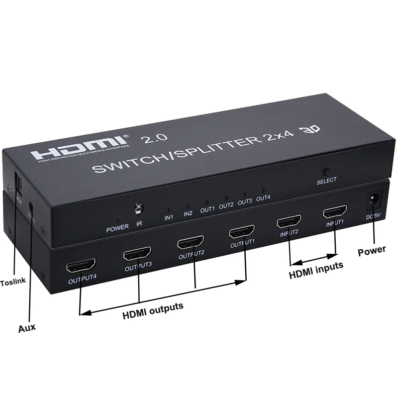 4K HDMI 2,0 коммутатор 2X4 сплиттер с HDMI 2,0 аудио экстрактор сплиттер функции HDMI 2 в 4 выход переключатель сплиттер