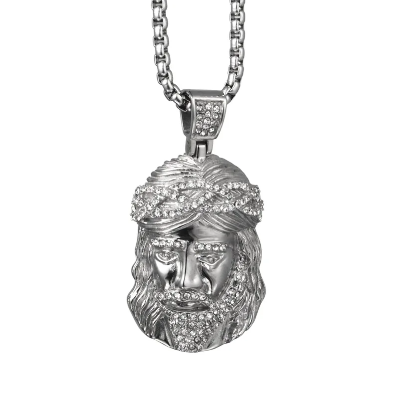 Классическая серебряная подвеска с изображением Иисуса из нержавеющей стали с блингом и стразами для женщин и мужчин в стиле хип-хопа 2021 года день рождения.