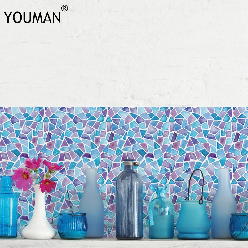 

Blue DIY Home Decor Self-adhesive Tile Stickers Anti-Slip Waterproof Anti Oil Decor Hd 3d Self Adhesive PVC Wallpaper Stickers