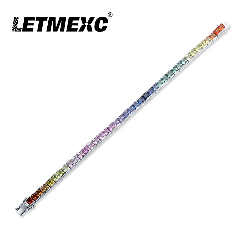 

4x4mm Lab Created Sapphire Gradient Tennis Bracelet S925 Sterling Silver Men's and Women's Jewelry Fashion Personality Matching