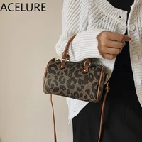 acelure leopard pu leather small pillow bags women autumn and winter new messenger bag fashion female zipper handbags boston bag