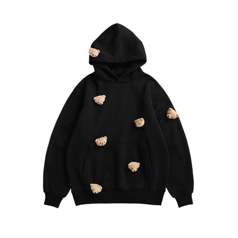

Spring Autumn Bears Oversized Harajuku Hoodie Fleece Kawaii Sweatshirt Cute Anime Couple Clothes Tops Korean 2021 Fashion Women