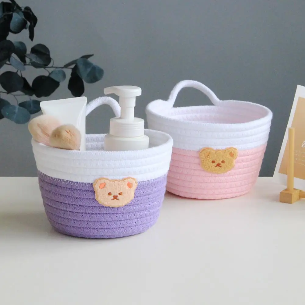 

Handmade Bright-colored Storage Basket Multi-use Delicate Cotton Rope Sundries Basket for Home