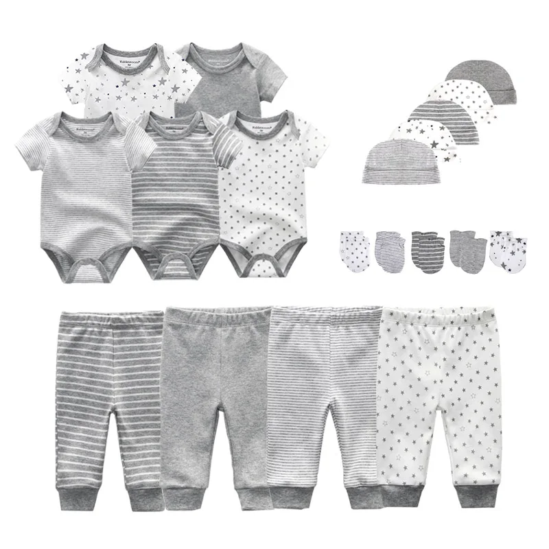 2022 Solid Unisex New Born Baby Boy Clothes Bodysuits+Pants+Hats+Gloves Girl Cotton Clothing Sets Roupa de bebe | Детская одежда и