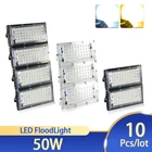 10 шт. Светодиодный прожектор 50 Вт светодиодный прожексветильник 2835 SMD 220 в 240 В светодиодный уличный фонарь Водонепроницаемый IP65 светильник светодиодный прожсветильник cob