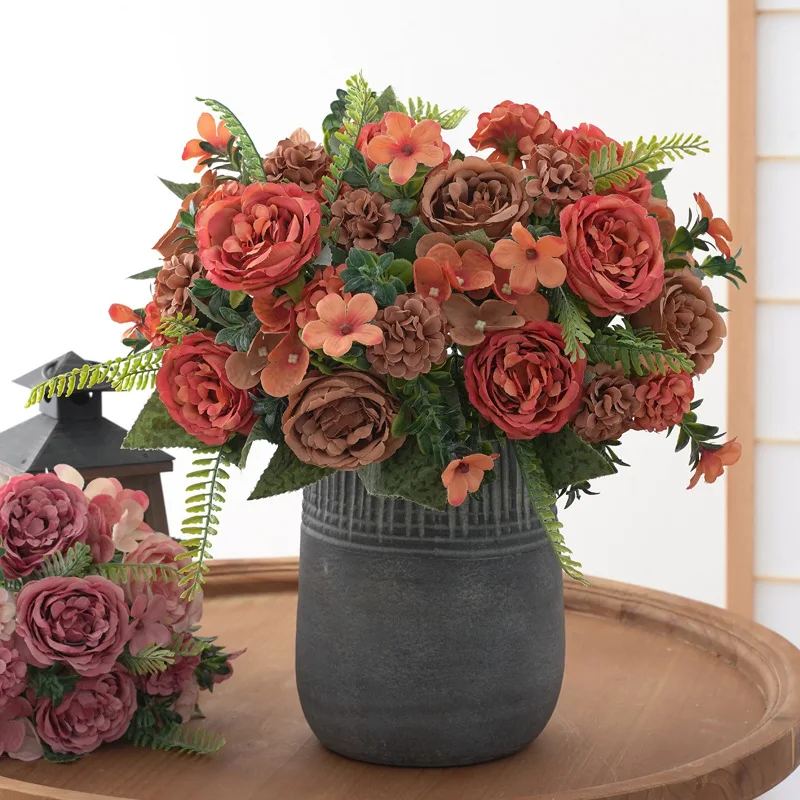 

Vintage Hydrangea, Peony, Fake Flower, Silk Flower, Green Plant, Home Wedding, Wedding Hall Decoration Bouquet