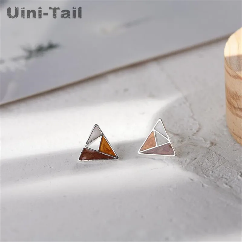 Uini-Tail хит новинка серебро 925 пробы простой цвет треугольные серьги модные tide flow