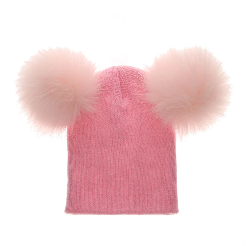 Детская шапка для малышей детская теплая Зимняя шерстяная вязаная с меховым