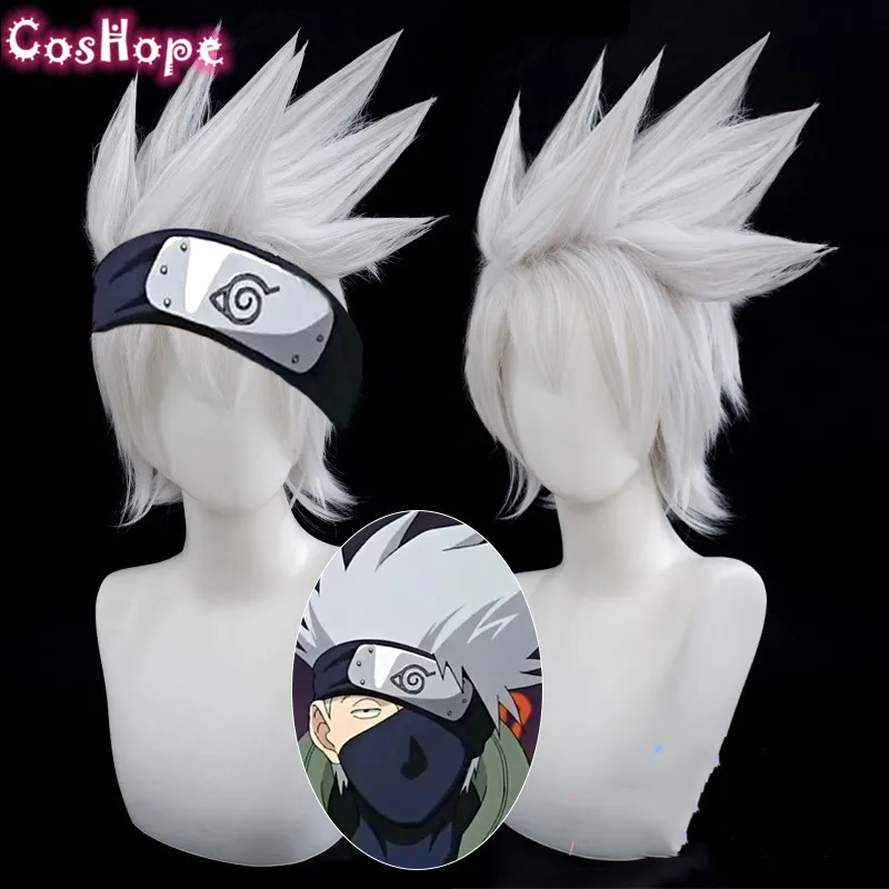 Мужской парик для косплея Kakashi короткий длиной 32 см Рождественский серебристо
