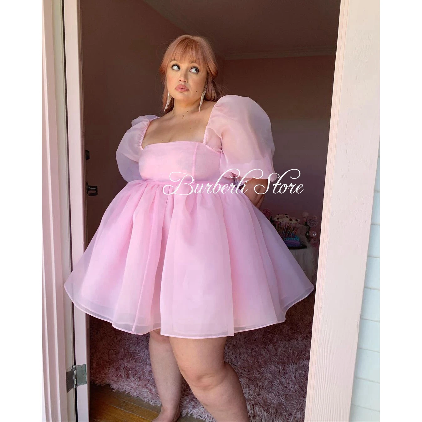 

2021 Sweet Pink Tulle Mini Dresses Women Short Dress Pretty A-line Prom Gowns Girl Cute Summer Dresses For Brithday Party