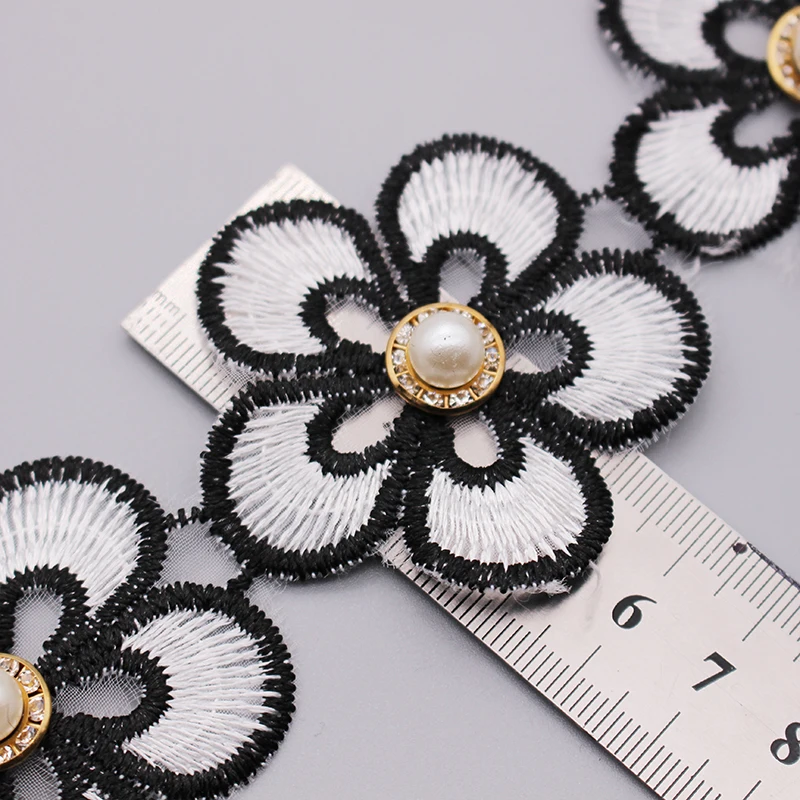 1Y белый черный жемчуг алмаз цветок ручной работы вышитый бисером кружевной