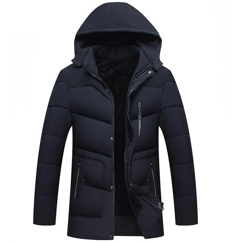 

New Winter Coat Men Outwear Plus Velvet Thick Jacket Jaqueta Masculino Mens Casual Thicken Warm Windproof Hooded Pocket Jackets