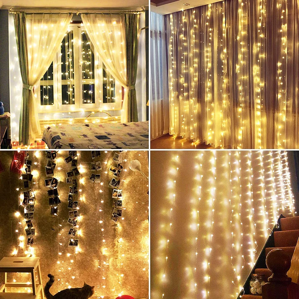 

300 LED USB Power Remote Control Curtain String Lights Christmas Garland Light Curtain Fairy Lights Party Garden Home Decoration