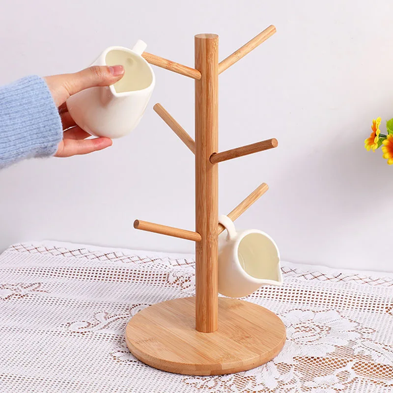 

Japanese-Style Cup Holder Bamboo Wood Drain Rack Kitchen Storage Organizer Water Cup Shelf Multifunctional Household Items