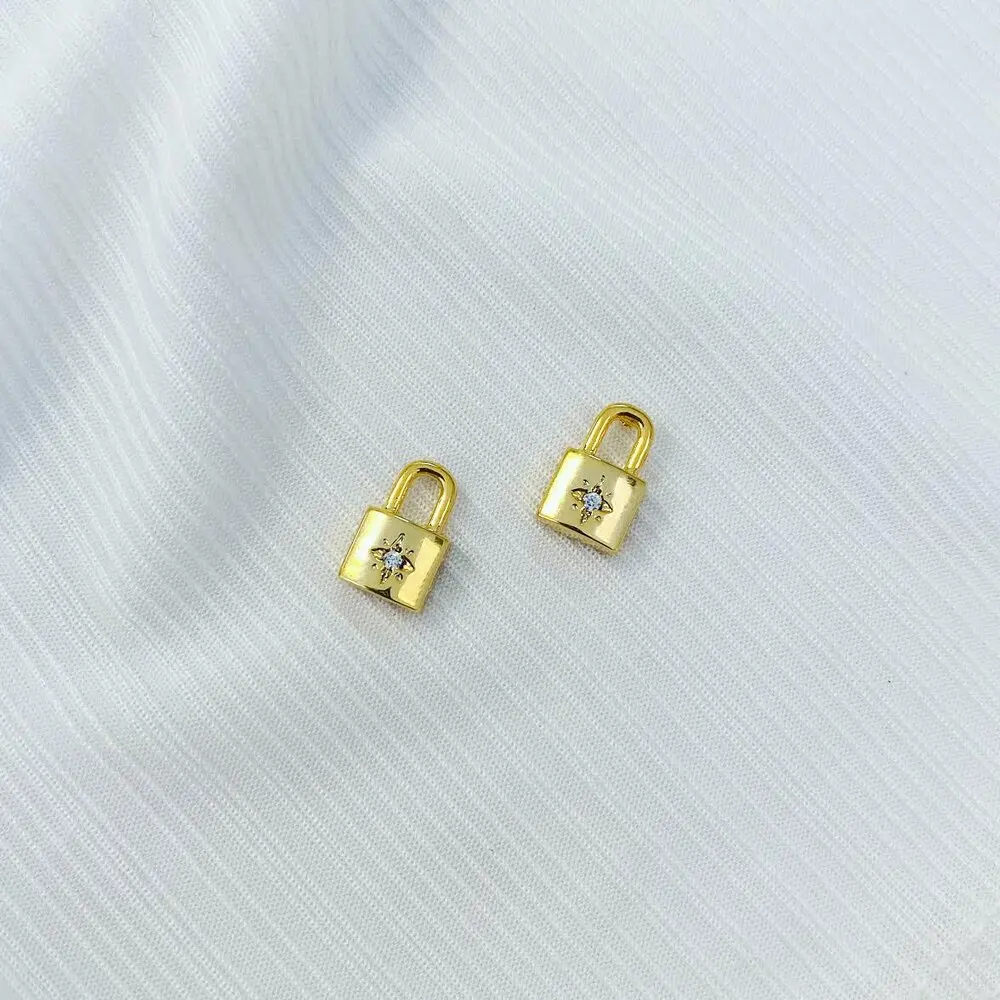 

gold color star signet lock stud earring fashion european women jewelry wholesale