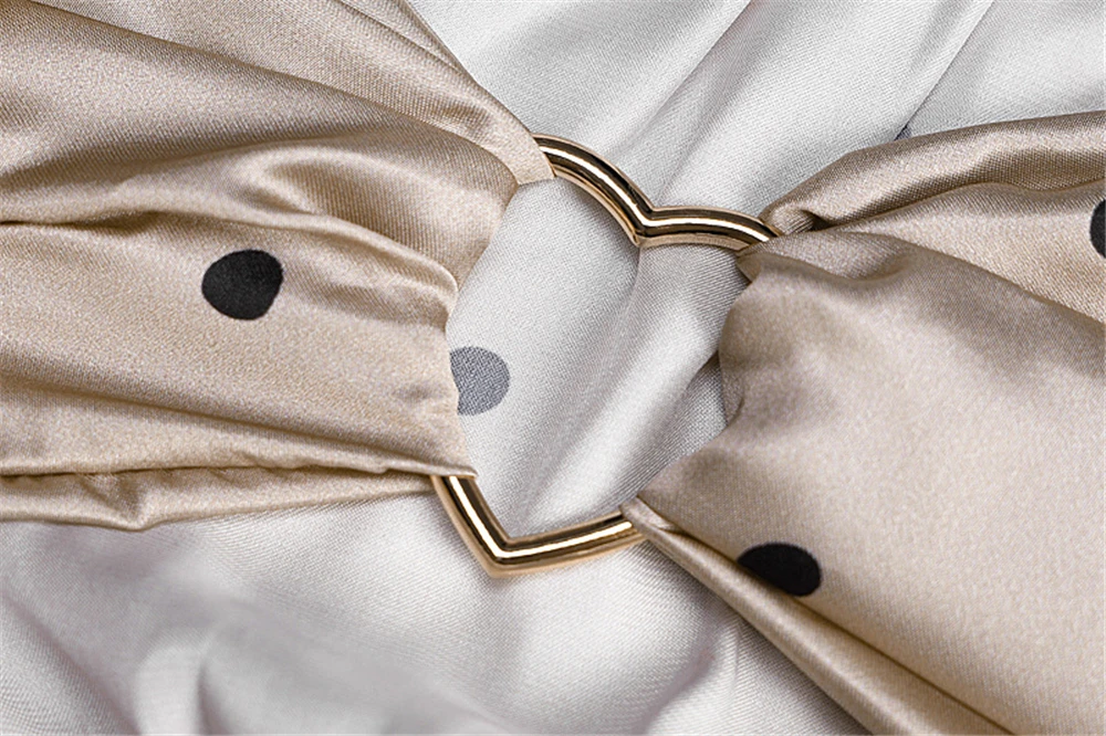 

New Stylish Female Clothing Sexy Women's Strapless Slim Blouses Long Sleeves Slash Collar Wave Dots Printing Metallic Buttons