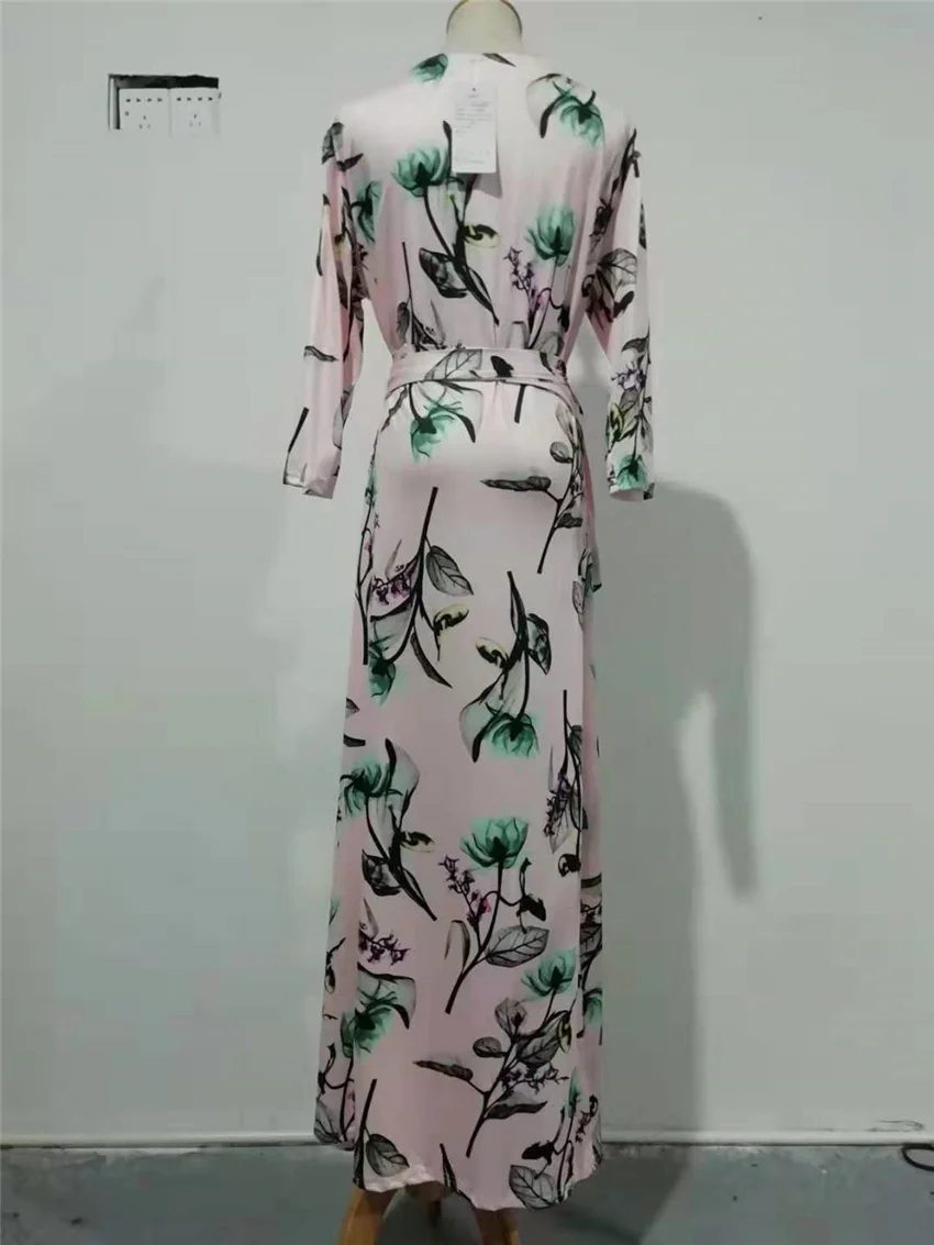 Винтажное шикарное модное женское пляжное платье с принтом и V образным вырезом