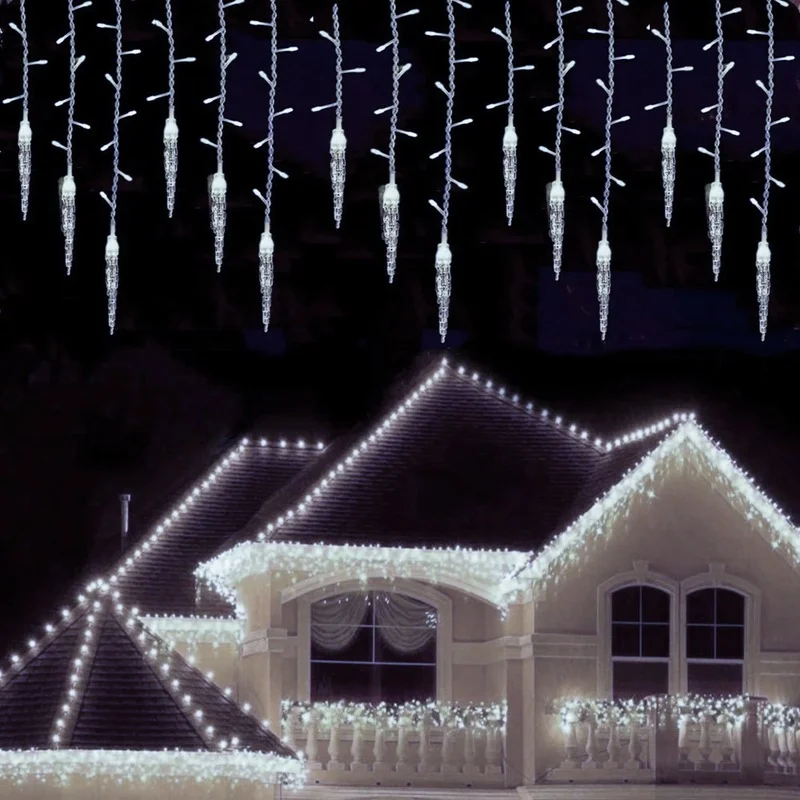 

Christmas Festoon LED Icicle Fairy Curtain Light 3.5-28M Waterfall House New Year Garden Patio Decoration 8 Modes.