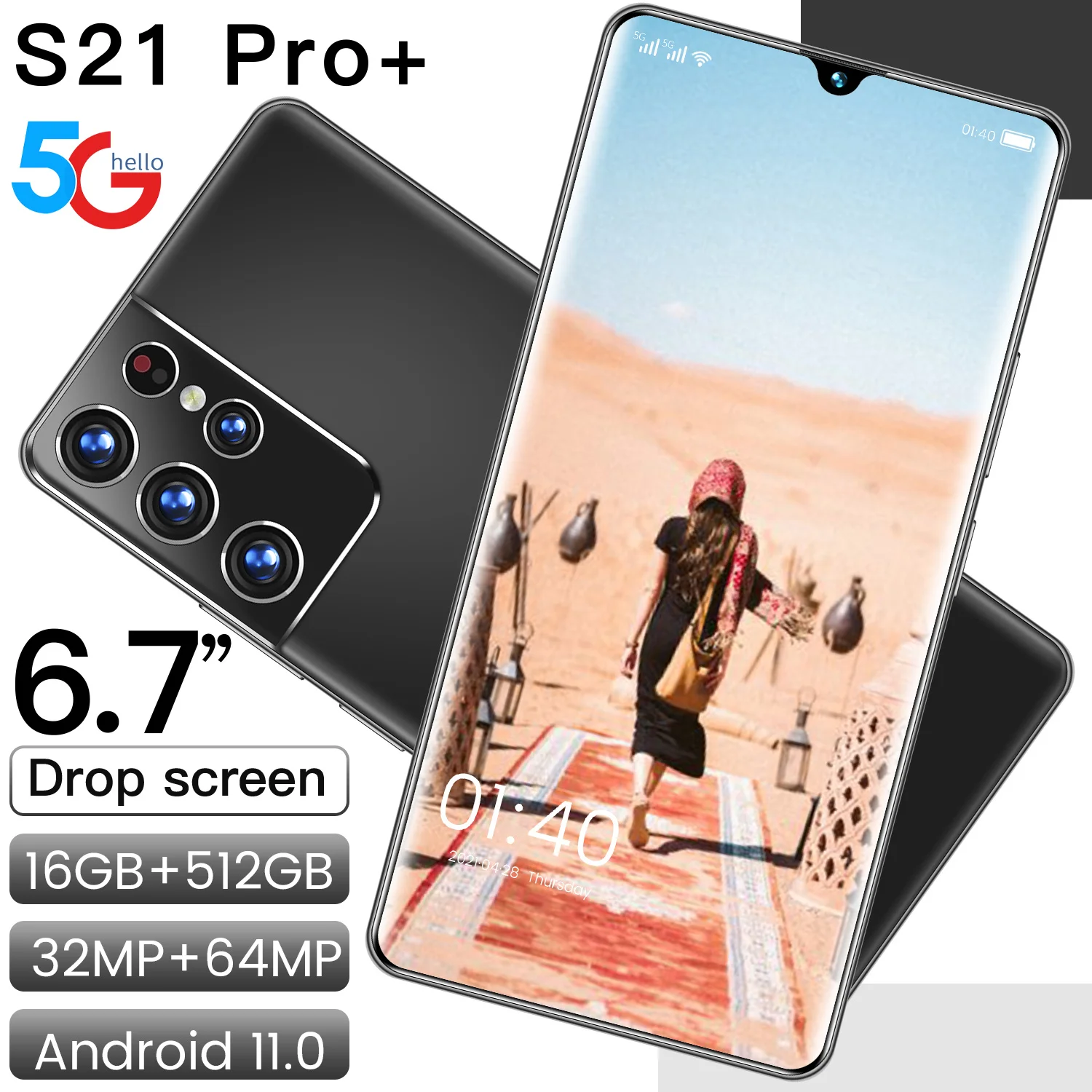 

Global Version 5G Phone S21Pro+ 6.7Inch Smartphone Full Screen Android11 Mobile 6800mAh 16+512GB 32+64MP Face ID 4G Cellphone