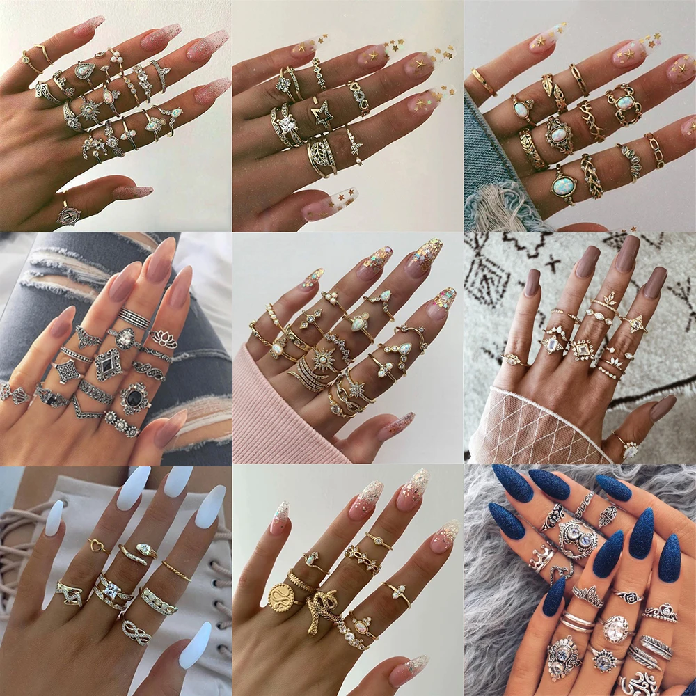 Набор женских колец в богемном стиле комплект из 40 ювелирных украшений с
