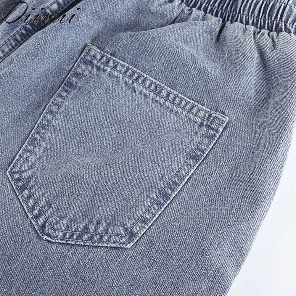 

DiiWii Female Woman Ladies Fashion Jeans Aqua Blue Loose Fitting Drawstring Straight Leg Slacks