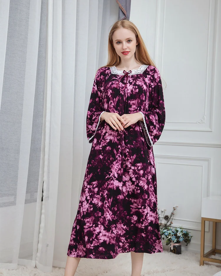 

Spring and Autumn Women's Long Sleeved Cotton Modal Long Sleepwear, home clothes modis lenceria femenina seksi bayan gecelikler