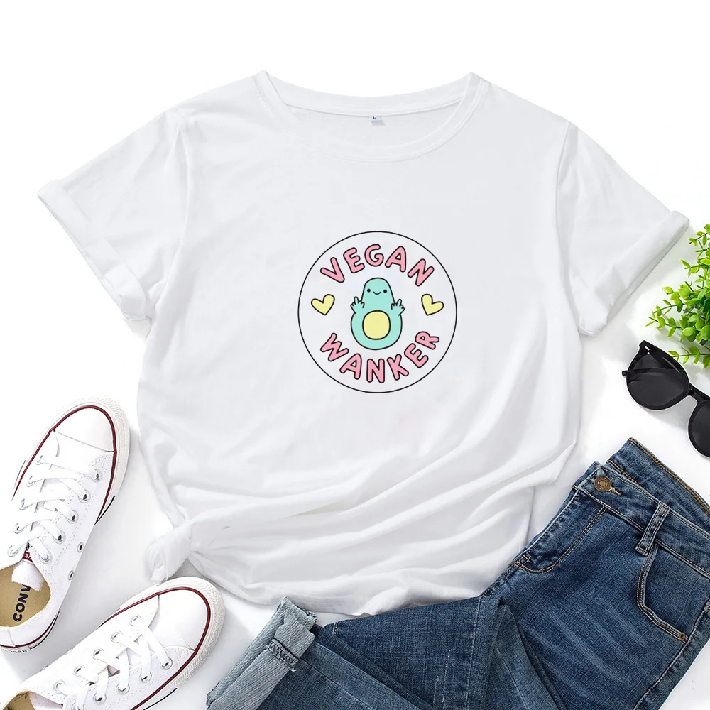 

Women T Shirts Vegan Wanker Letter Printed T Shirt Harajuku Short Sleeve Summer Top Tee Trend Loose Style T Shirt Women Clothing