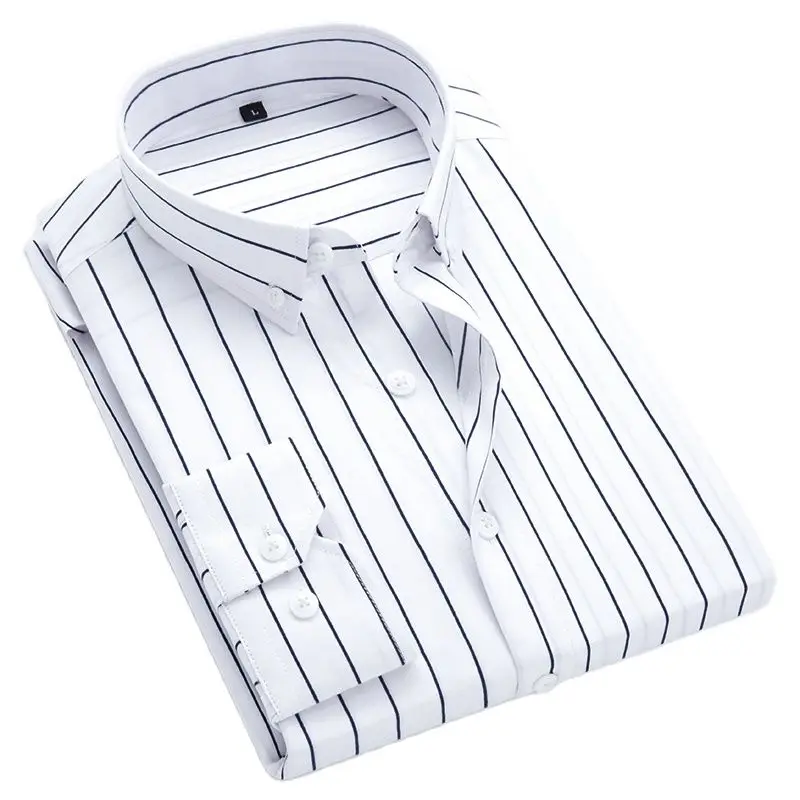 2021 Men's  stripedShirts Male High Quality Long Sleeve Slim Fit Business Casual Button-Down Collar Korean Shirt Plus Size 5XL