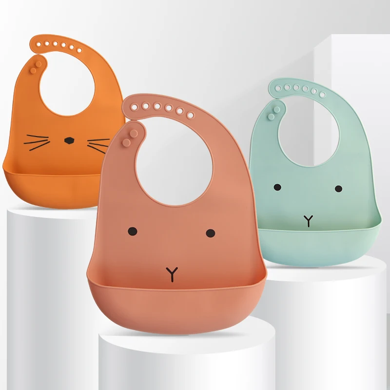 

Waterproof Soft Baby Silicone Bibs Cute Animal Printed Kids Girl Boy Adjustable Children Bib Baby Lunch Feeding Stuff Tableware