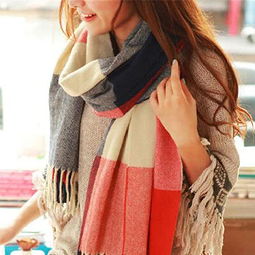 Новая Осенняя шаль Женская мода Зимний Теплый Мягкий клетчатый шарф с кисточками