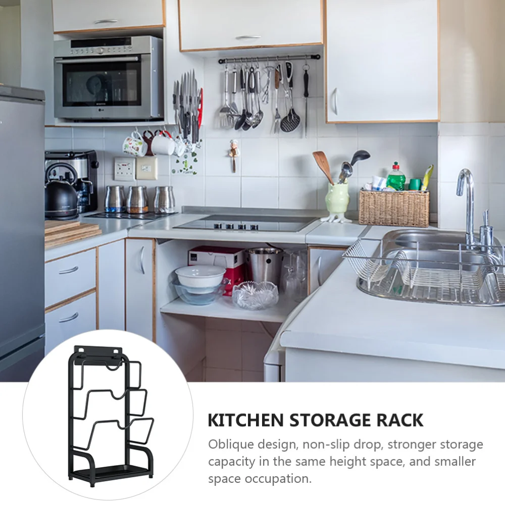 

Stainless Steel Wall Mounted Pan Lid Storage Stand Cutter Storage Rack (Black)