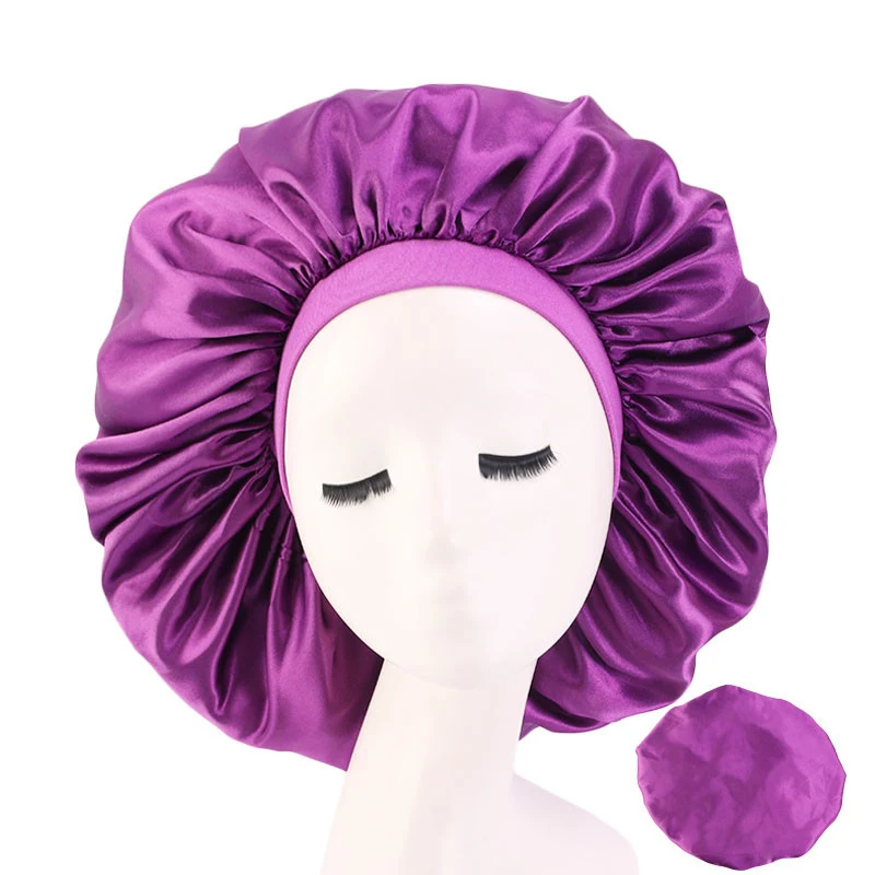 

Extra Large New Women's Printed Nightcap Fashionable Wide-Brim Elastic Round Hat Silk Satin Hair Headdress Wrap Accessorie