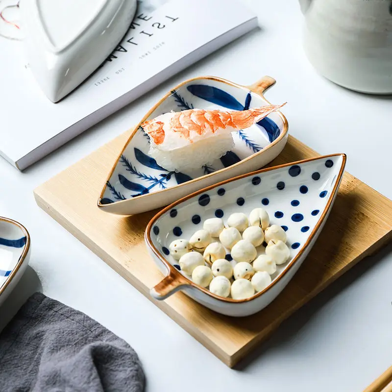 Japanese Leaf Shape Ceramic Multi-grid Dried Fruit Dish Sushi Snack Plate Home Deco | Дом и сад