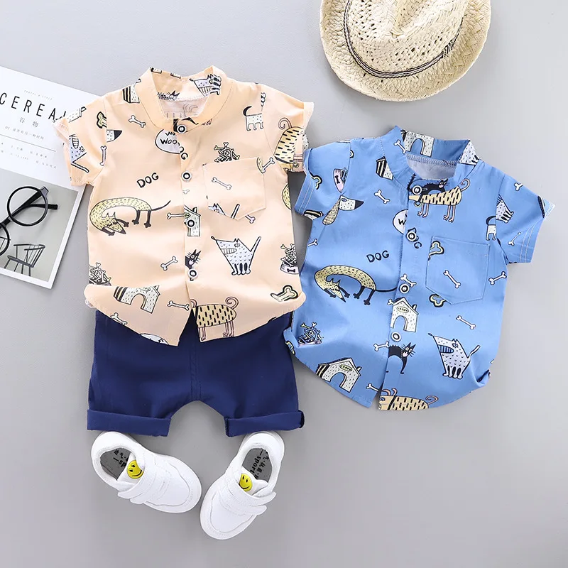 Мультфильм хлопок летняя одежда наборы для новорожденных Новорожденный мальчик
