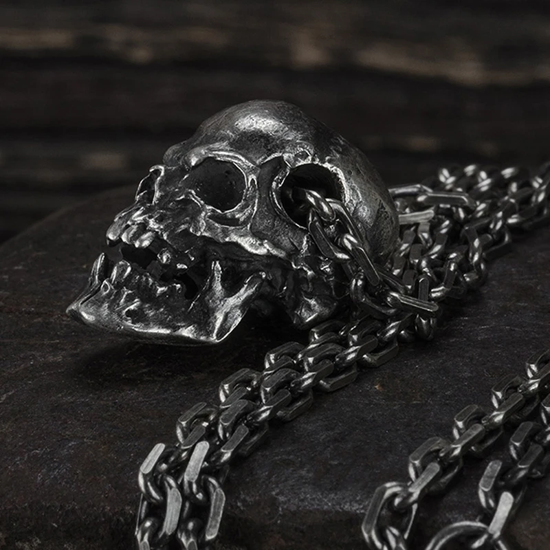 925 солидный Стерлинговое серебро мужской Готический кулон с черепом ручная