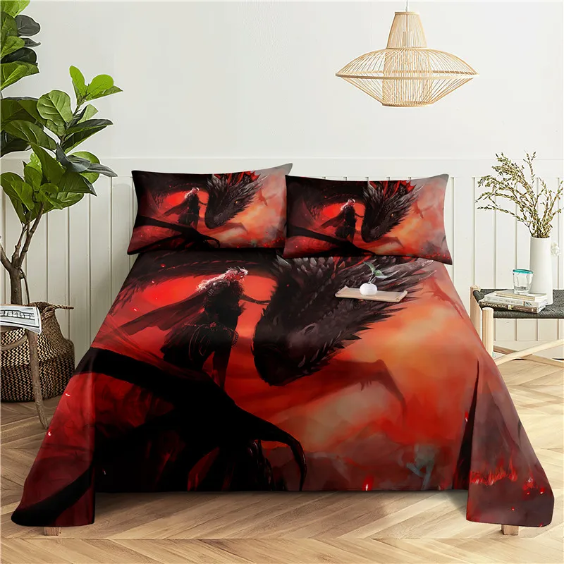 

Dragon 0.9/1.2/1.5/1.8/2.0m Digital Printing Polyester Bed Flat Sheet With Pillowcase Print Bedding Set