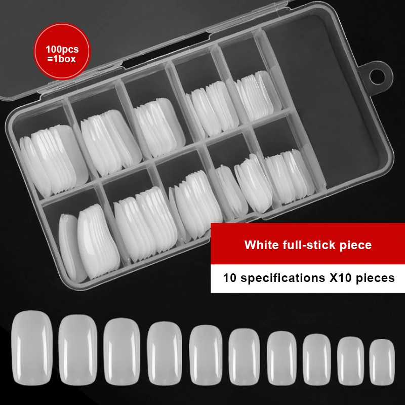100 шт./кор. поддельные накладные декоративные ногти крышка белый/прозрачный цвет