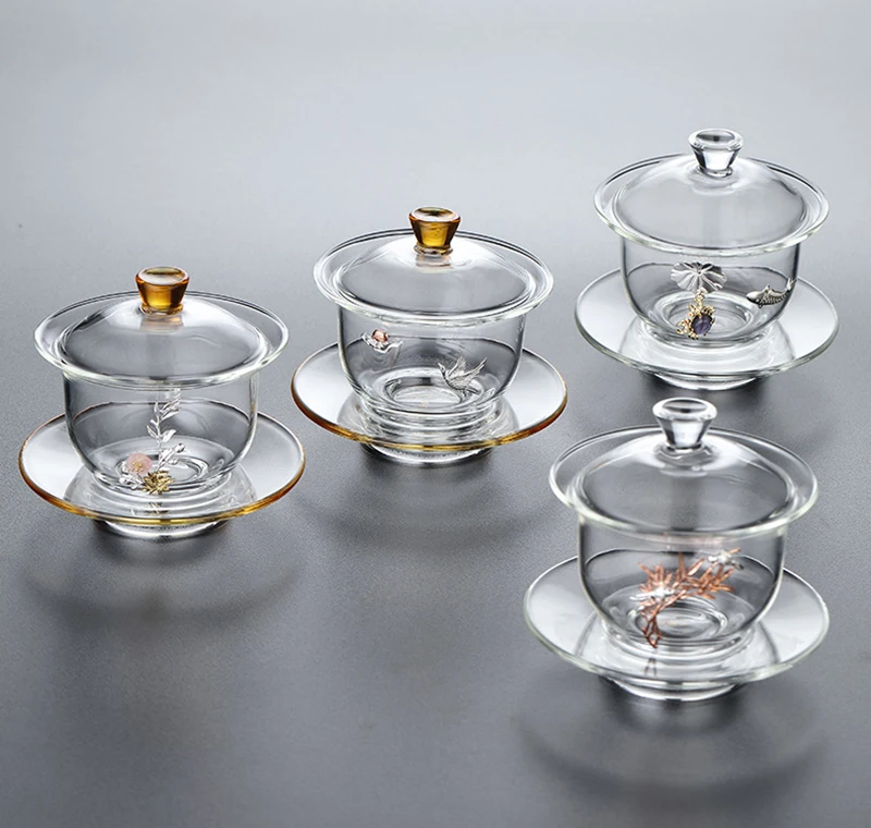 

Chinese style Home Heat Resistant Teaware Glass tea glass cups with lid 210408-04