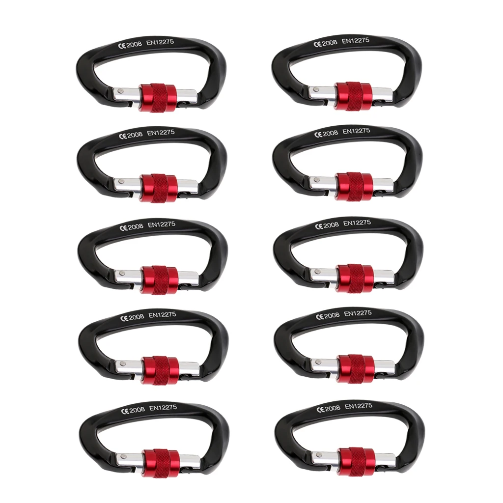 

10x 25KN Aluminum Locking Climbing Carabiner D Shape Auto-Locking Carabiner Hook Twist Lock Carabiner Outdoor Sport Tools Black