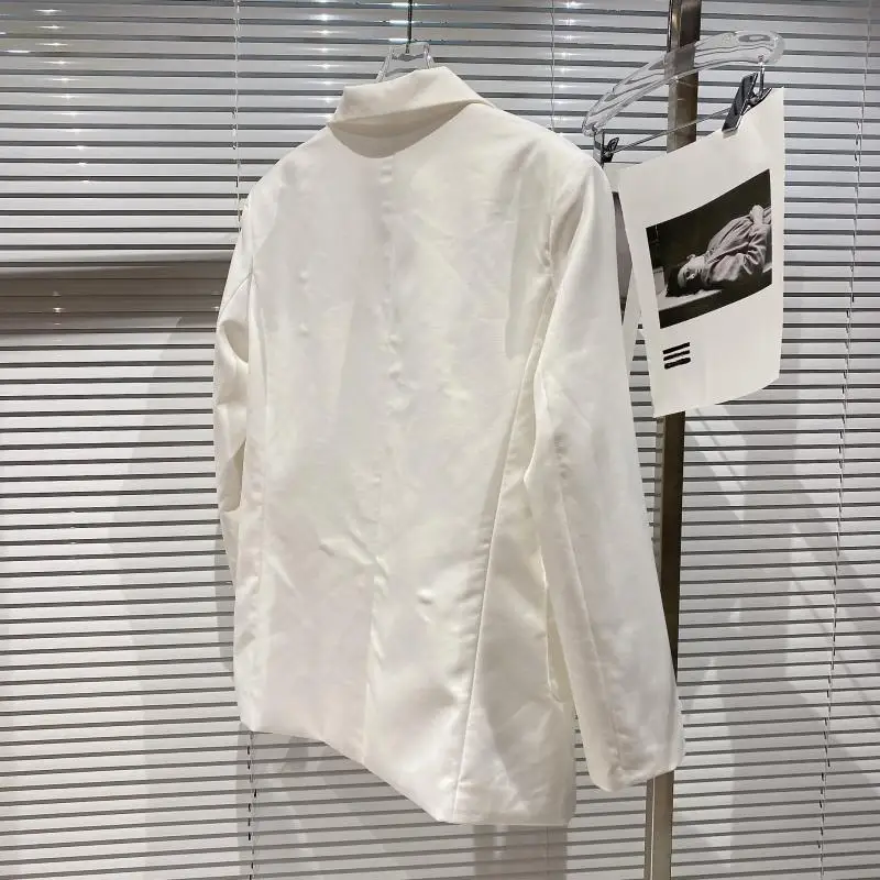 

Elegant Socialite Suit 2021 Summer New Colorful Rhinestone Beaded Long Sleeve White Jacket Blazer for Women Straight Coats