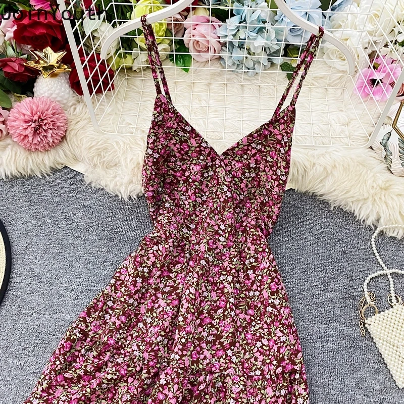 Женское шифоновое платье Joinyouth с V-образным вырезом открытой спиной и принтом