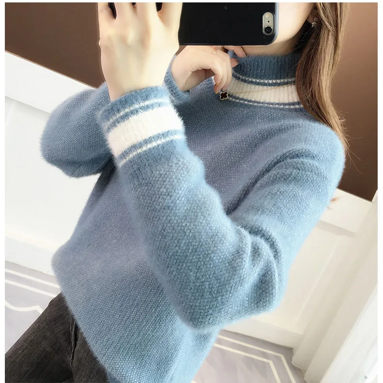 Женская Повседневная Водолазка с длинным рукавом пуловер большого размера