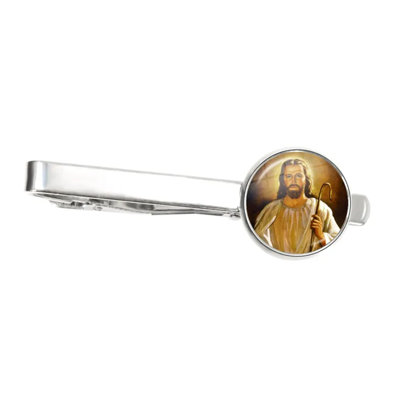 Classic Christianity Tie Clips Virgin Mary with Baby Jesus Charm Tie Clips Men Metal Tieclip Necktie Clip Pin Art Jewelry Gift